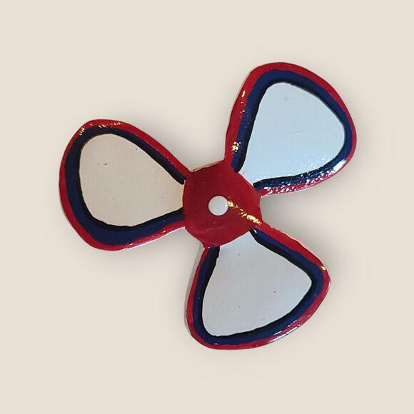 Vintage Enamel Red White & Blue Boat Propeller Brooch Pin Estate - Picture 4 of 6